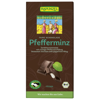 Zartbitter Schokolade mit Pfefferminzfüllung Hand in Hand-Projekt